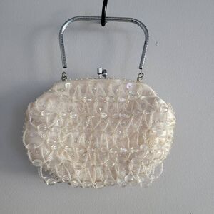 Vintage ivory white beaded mini bag romantic classic‎ americana glam